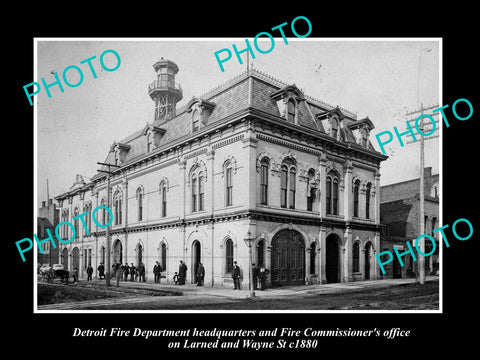 OLD LARGE HISTORIC PHOTO OF DETROIT MICHIGAN, FIRE DEPARTMENT HEADQUARTERS c1880