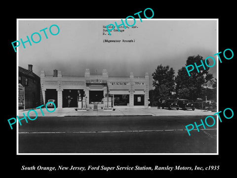 OLD LARGE HISTORIC PHOTO OF SOUTH ORANGE NEW JERSEY, FORD GAS STATION c1935