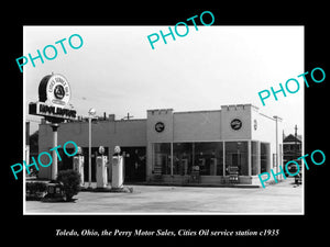 OLD LARGE HISTORIC PHOTO OF TOLEDO OHIO, THE CITIES OIL GAS STATION c1935