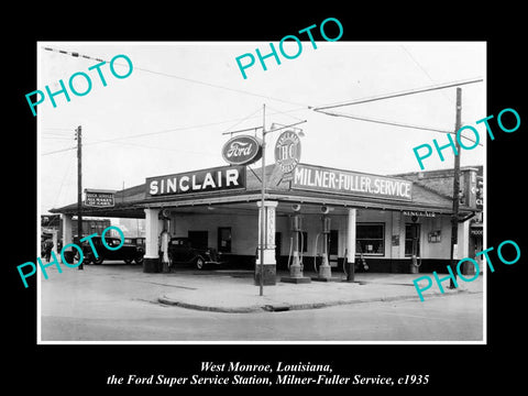 OLD LARGE HISTORIC PHOTO OF WEST MONROE LOUISIANA, FORD MOTORS GAS STATION c1935