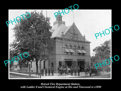 OLD HISTORIC PHOTO OF DETRIOT MICHIGAN, FIRE DEPARTMENT DIX St  STATION c1890