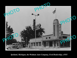 OLD LARGE HISTORIC PHOTO OF YPSILANTI MICHIGAN, FORD MOTORS GAS STATION c1935