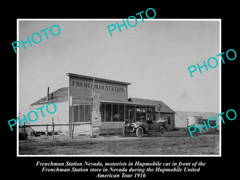 OLD HISTORIC PHOTO OF FRENCHMAN STATION NEVADA, THE HUPMOBILE & STORE c1916