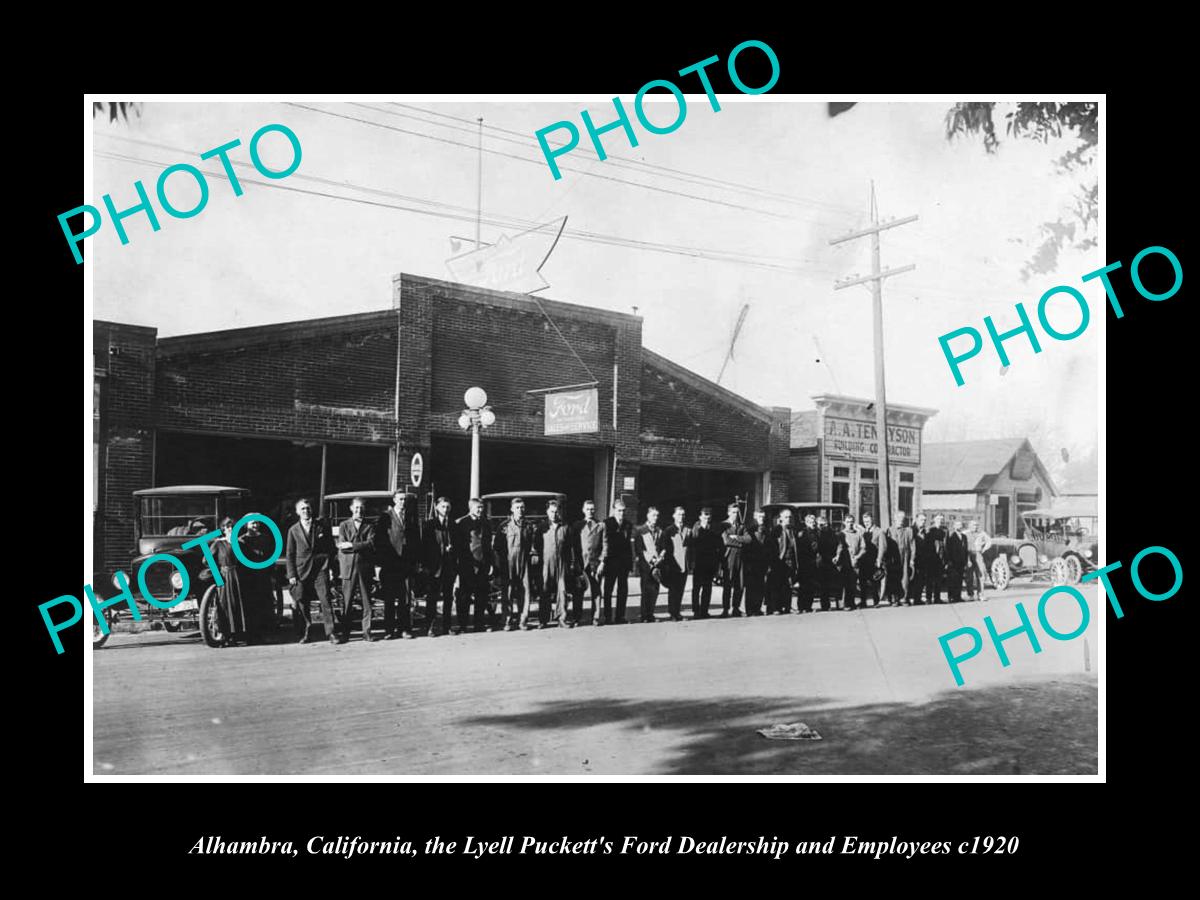 OLD LARGE HISTORIC PHOTO OF ALHAMBRA CALIFORNIA, FORD MOTORS DEALERSHIP c1920