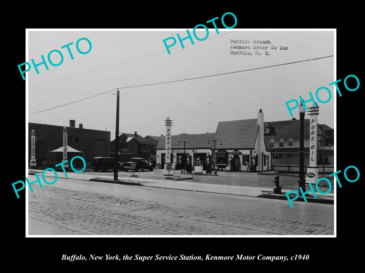 OLD LARGE HISTORIC PHOTO OF BUFFALO NEW YORK, THE PURE OIL GAS STATION c1940