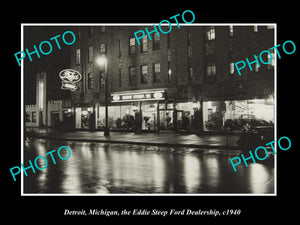 OLD LARGE HISTORIC PHOTO OF DETROIT MICHIGAN, EDDIE STEEP FORD DEALERSHIP c1940