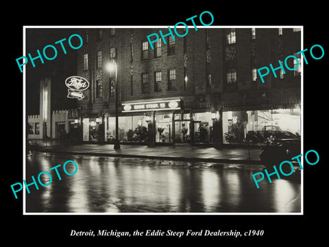 OLD LARGE HISTORIC PHOTO OF DETROIT MICHIGAN, EDDIE STEEP FORD DEALERSHIP c1940