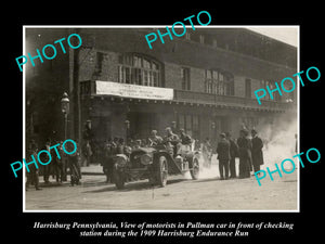 OLD HISTORIC PHOTO OF HARRISBURG PENNSYLVANIA, PULLMAN CAR IN MOTOR RACE c1909