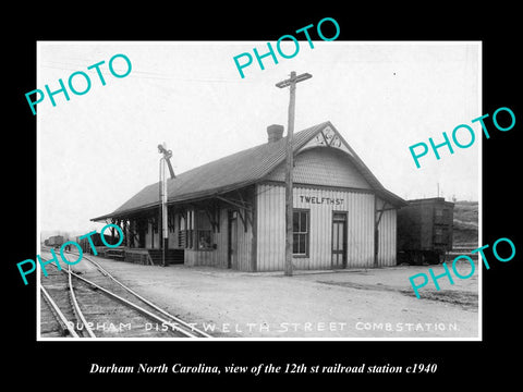 OLD LARGE HISTORIC PHOTO OF DURHAM NORTH CAROLINA, 12st ST RAILROAD DEPOT c1940