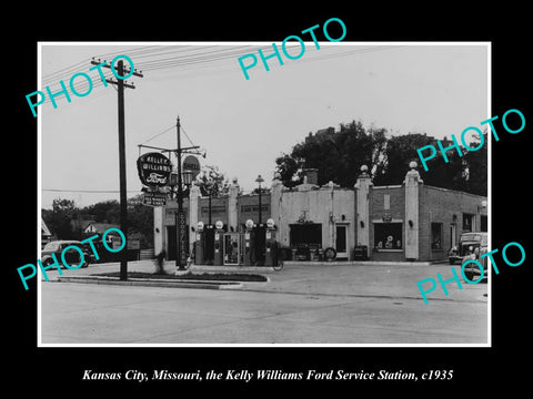 OLD HISTORIC PHOTO OF KANSAS CITY MISSOURI, KELLY WILLIAMS FORD STATION c1935