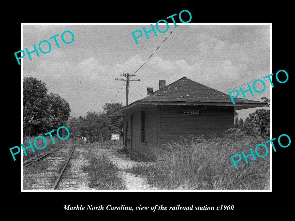 OLD LARGE HISTORIC PHOTO OF MARBLE NORTH CAROLINA, THE RAILROAD STATION c1960