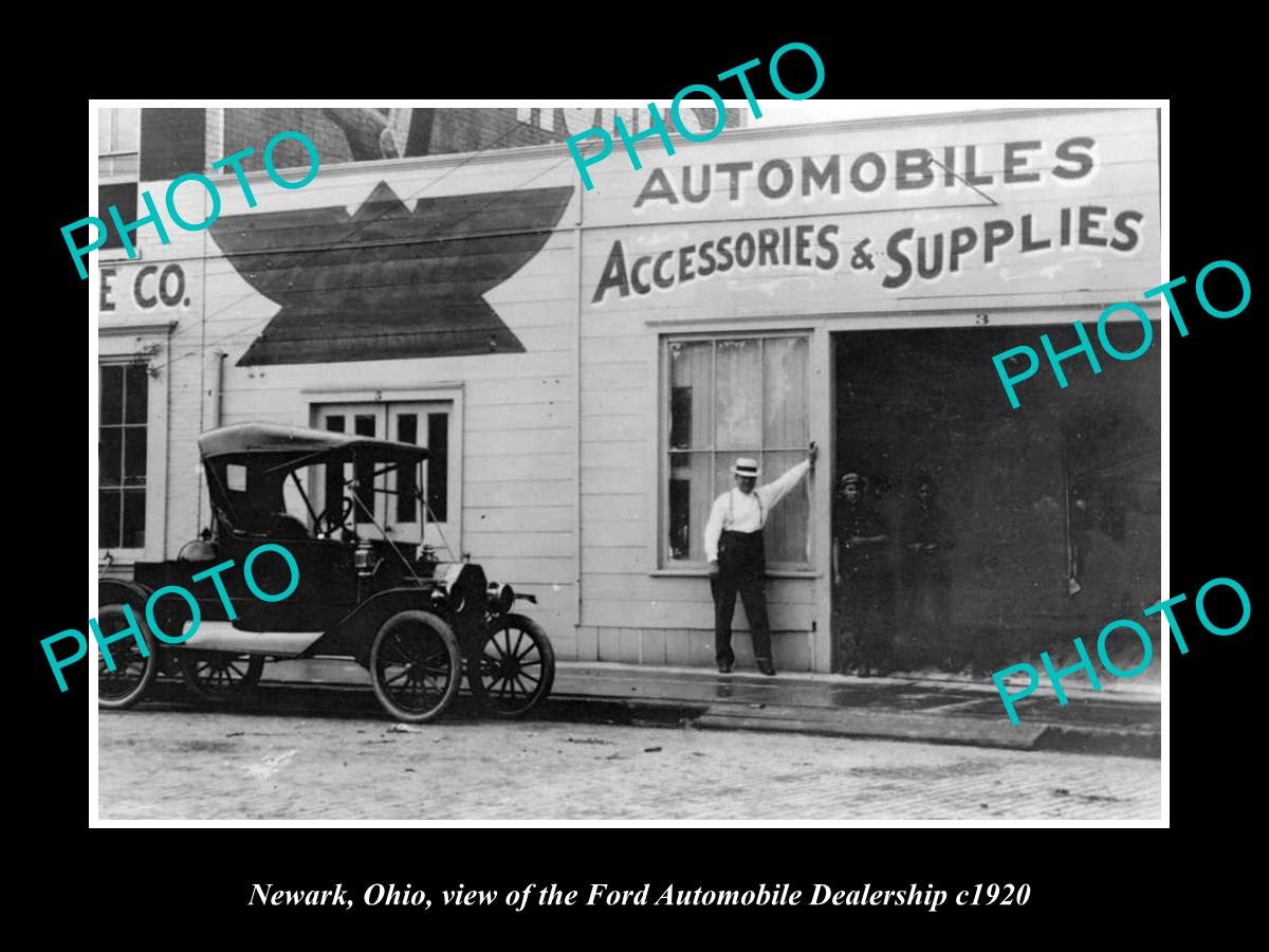 OLD LARGE HISTORIC PHOTO OF NEWARK OHIO, THE FORD CAR DEALERSHIP c1920