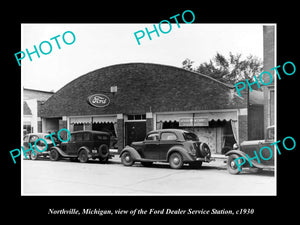 OLD LARGE HISTORIC PHOTO OF NORTHVILLE MICHIGAN, THE FORD DEALERSHIP c1930