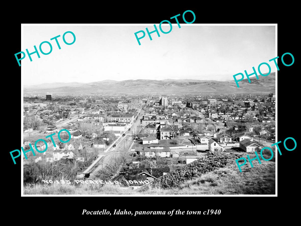 OLD LARGE HISTORIC PHOTO OF POCATELLO IDAHO, PANORAMA OF THE TOWN c1940