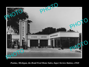 OLD LARGE HISTORIC PHOTO OF PONTIAC MICHIGAN, THE BRAID FORD DEALERSHIP c1940