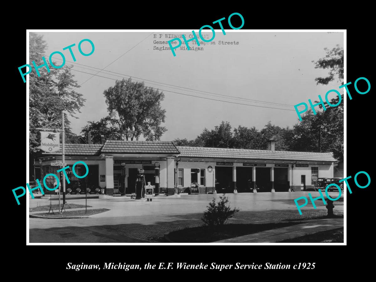 OLD LARGE HISTORIC PHOTO OF SAGINAW MICHIGAN, THE WIENEKE SERVICE STATION c1925