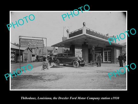 OLD LARGE HISTORIC PHOTO OF THIBODAUX LOUISIANA, THE DREXLER FORD STATION c1930