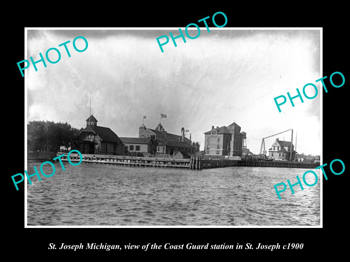 OLD HISTORIC PHOTO OF ST JOSEPH MICHIGAN, VIEW OF THE COAST GUARD STATION c1900