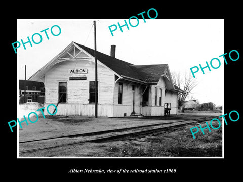 OLD LARGE HISTORIC PHOTO OF ALBION NEBRASKA, THE RAILROAD STATION c1960