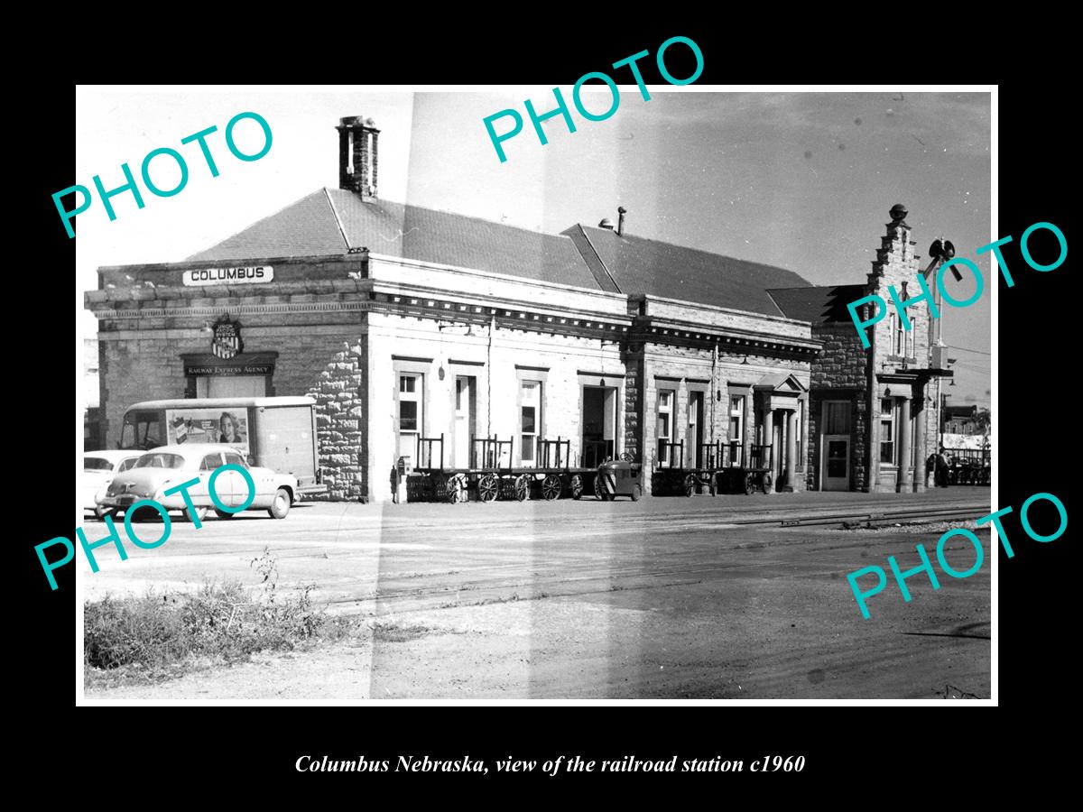 OLD LARGE HISTORIC PHOTO OF COLUMBUS NEBRASKA, THE RAILROAD STATION c1960