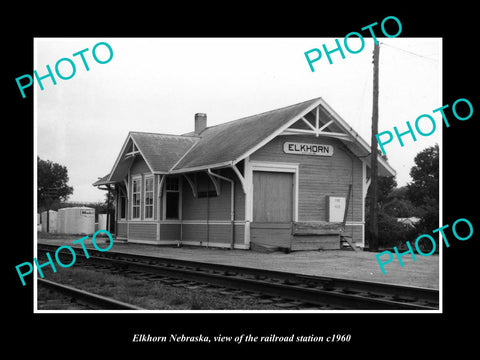 OLD LARGE HISTORIC PHOTO OF ELKHORN NEBRASKA, THE RAILROAD STATION c1960