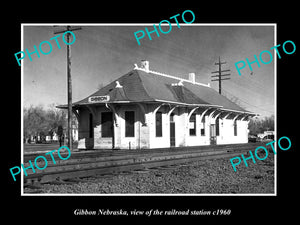 OLD LARGE HISTORIC PHOTO OF GIBBON NEBRASKA, THE RAILROAD STATION c1960