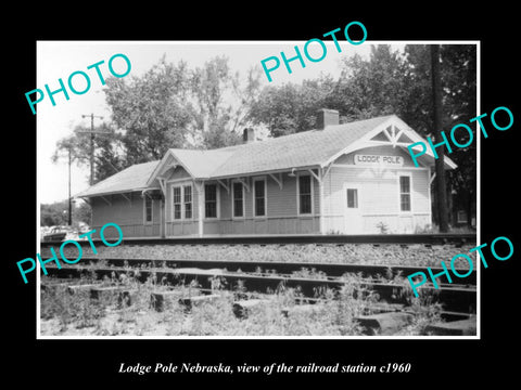 OLD LARGE HISTORIC PHOTO OF LODGE POLE NEBRASKA, THE RAILROAD STATION c1960