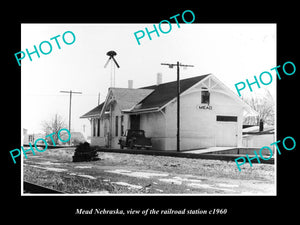 OLD LARGE HISTORIC PHOTO OF MEAD NEBRASKA, THE RAILROAD STATION c1960