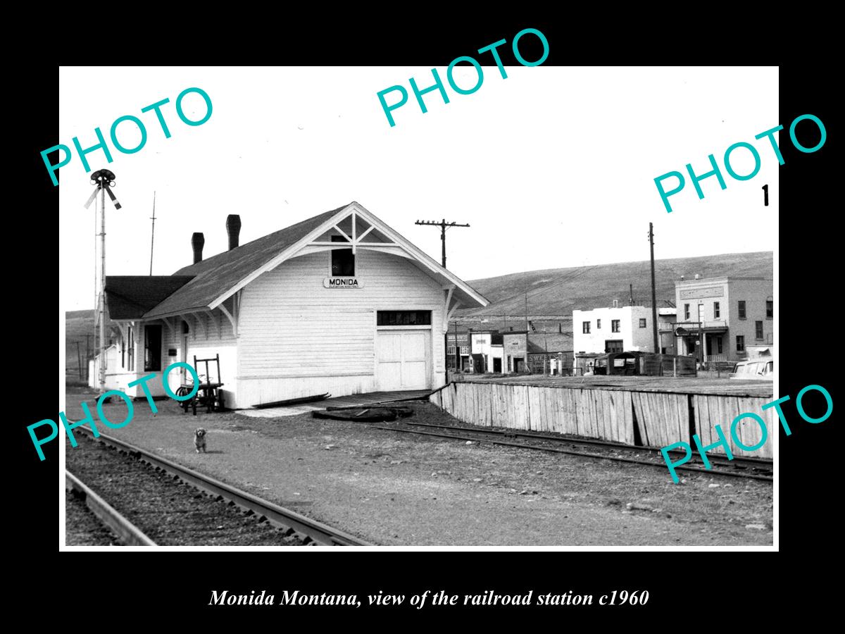 OLD LARGE HISTORIC PHOTO OF MONIDA MONTANA, THE RAILROAD STATION c1960