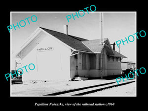 OLD LARGE HISTORIC PHOTO OF PAPILLION NEBRASKA, THE RAILROAD STATION c1960