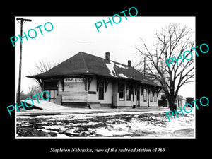 OLD LARGE HISTORIC PHOTO OF STAPLETON NEBRASKA, THE RAILROAD STATION c1960