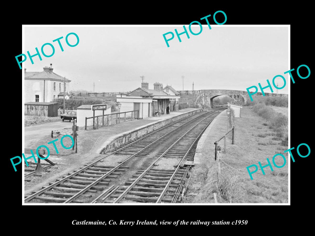 OLD LARGE HISTORIC PHOTO OF CASTLEMAINE KERRY IRELAND, THE RAILWAY STATION c1950