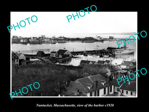 OLD LARGE HISTORIC PHOTO OF NANTUCKET MASSACHUSETTS, VIEW OF THE HARBOUR c1920