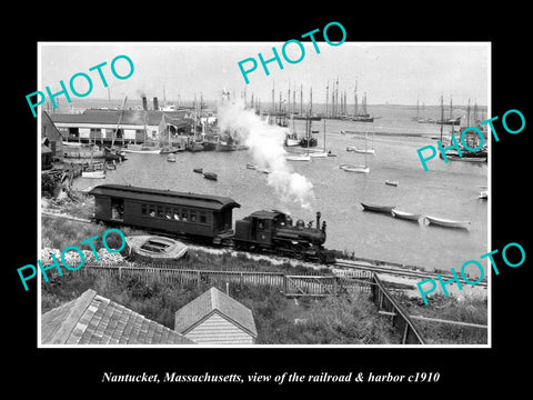 OLD LARGE HISTORIC PHOTO OF NANTUCKET MASSACHUSETTS, THE HARBOR & RAIL c1910