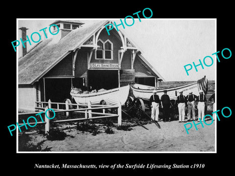 OLD HISTORIC PHOTO OF NANTUCKET MASSACHUSETTS, SURFSIDE LIFESAVING STATION c1910