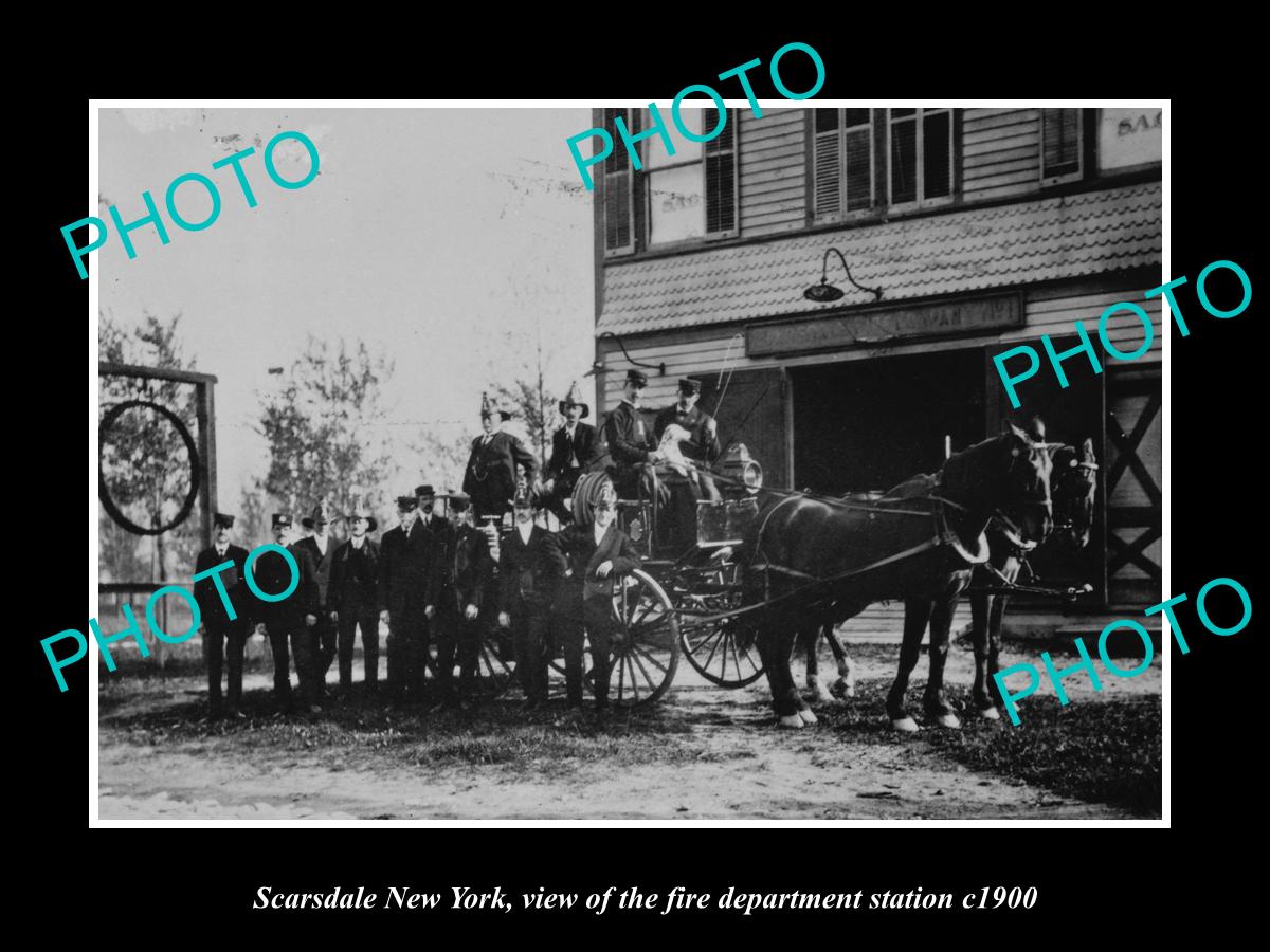 OLD LARGE HISTORIC PHOTO OF SCARSDALE NEW YORK, FIRE DEPARTMENT STATION c1900