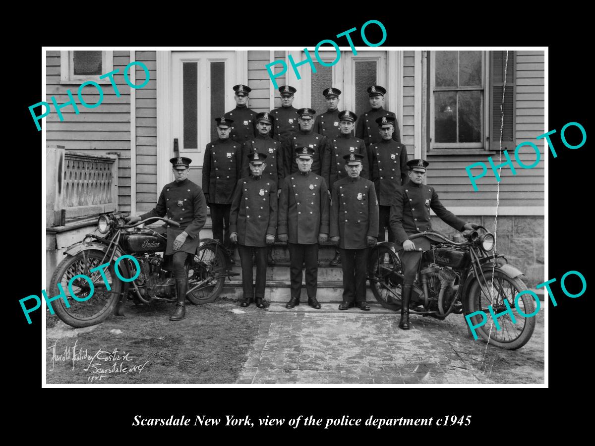 OLD LARGE HISTORIC PHOTO OF SCARSDALE NEW YORK, POLICE DEPARTMENT CREW c1945