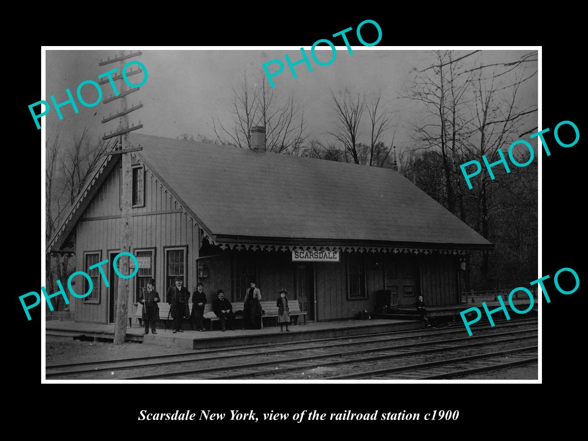 OLD LARGE HISTORIC PHOTO OF SCARSDALE NEW YORK, THE RAILROAD STATION c1900