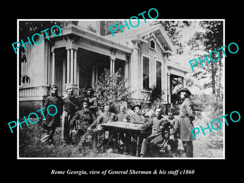 OLD LARGE HISTORIC PHOTO OF ROME GEORGIA, VIEW OF GENERAL SHERMAN & STAFF c1860