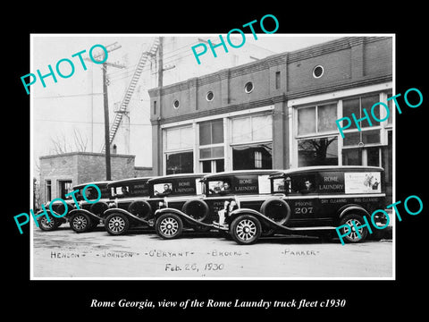 OLD LARGE HISTORIC PHOTO OF ROME GEORGIA, THE ROME LAUNDRY Co TRUCKS c1930