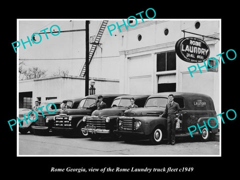 OLD LARGE HISTORIC PHOTO OF ROME GEORGIA, THE ROME LAUNDRY Co TRUCKS c1949