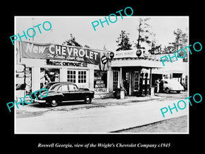 OLD LARGE HISTORIC PHOTO OF ROSWELL GEORGIA, THE WRIGHTS CHEVROLET STORE c1945