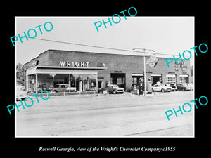 OLD LARGE HISTORIC PHOTO OF ROSWELL GEORGIA, THE WRIGHTS CHEVROLET STORE c1955