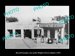 OLD LARGE HISTORIC PHOTO OF ROSWELL GEORGIA, THE WRIGHTS SERVICE STATION c1935