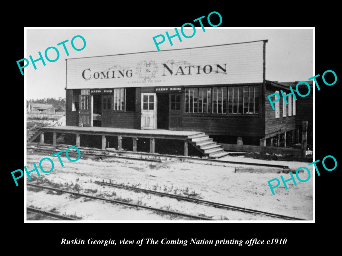 OLD LARGE HISTORIC PHOTO OF RUSKIN GEORGIA, COMING NATION PRINTING OFFICE c1910