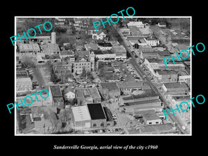 OLD LARGE HISTORIC PHOTO OF SANDERSVILLE GEORGIA, AERIAL VIEW OF THE CITY c1960