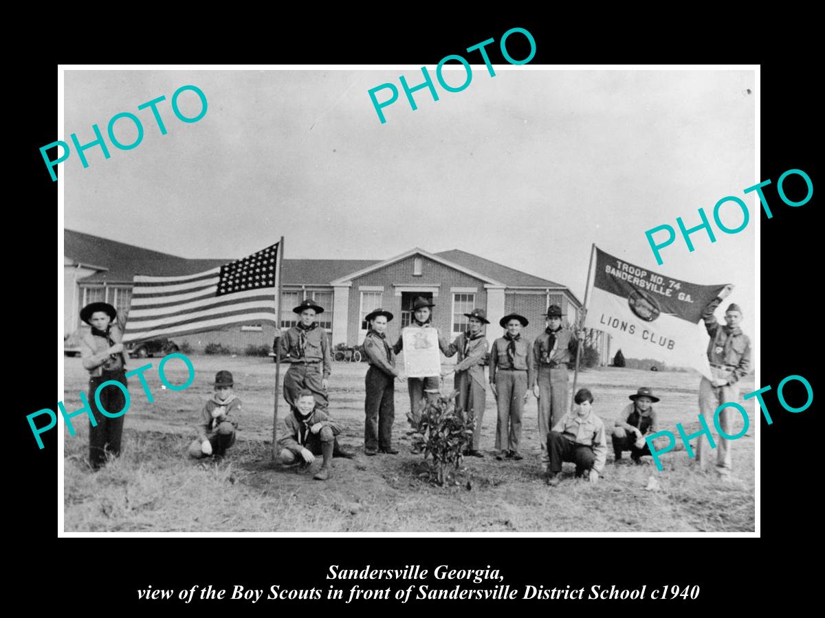 OLD LARGE HISTORIC PHOTO OF SANDERSVILLE GEORGIA, THE BOY SCOUT TROOP c1940