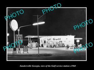 OLD LARGE HISTORIC PHOTO OF SANDERSVILLE GEORGIA, THE GULF SERVICE STATION c1960