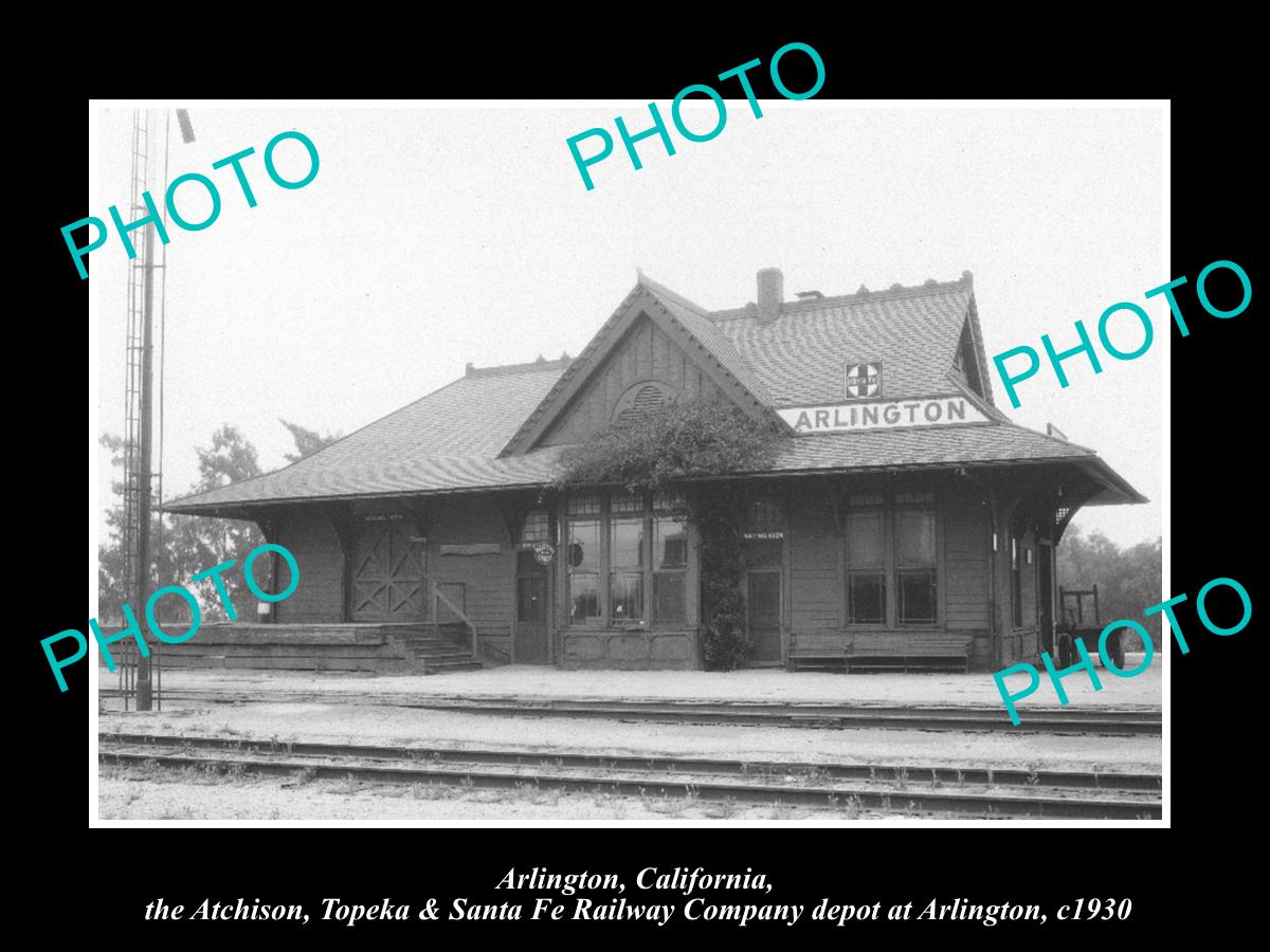 OLD LARGE HISTORIC PHOTO OF ARLINGTON CALIFORNIA, SANTA FE RAILROAD DEPOT c1930