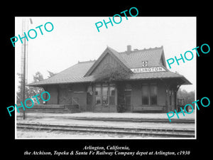 OLD LARGE HISTORIC PHOTO OF ARLINGTON CALIFORNIA, SANTA FE RAILROAD DEPOT c1930